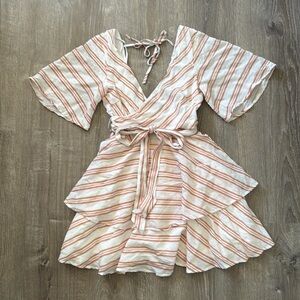 Striped Ruffle Sleeved Dress XS